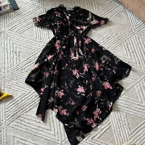 Preen by Thornton bregazzi Floral Black and Pink silk Dress